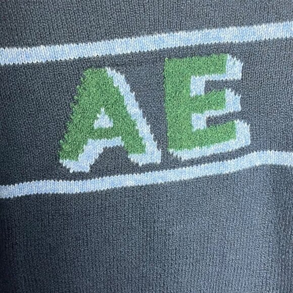 American Eagle Womens XS Mock Neck Varsity Sweater AE Navy Green Pullover Preppy - Picture 3 of 6